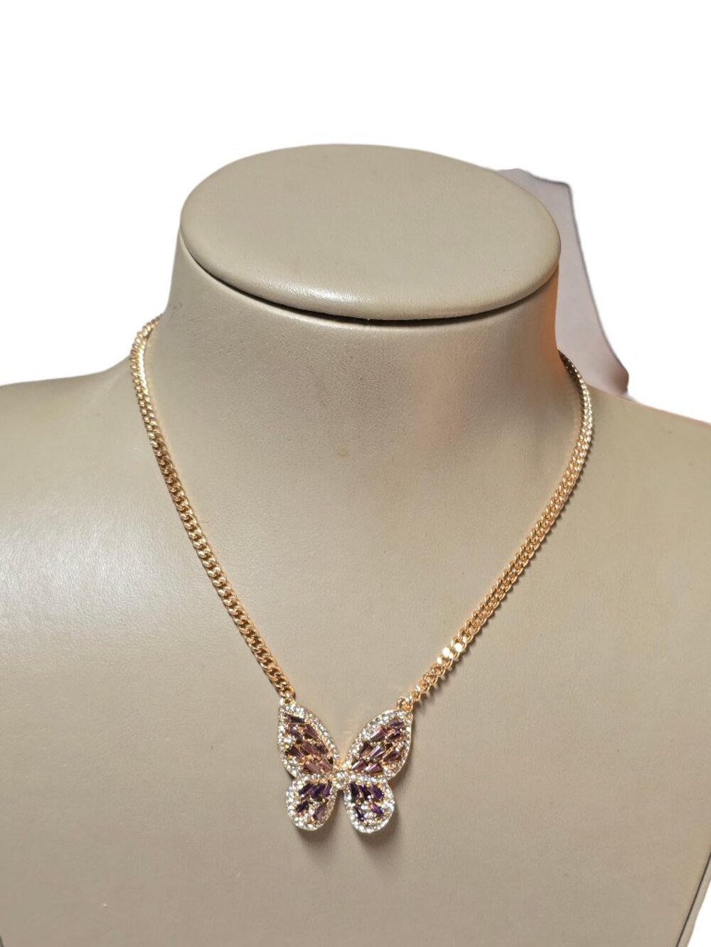 Jessica Simpson Women's Gold Plated Purple Crystal Butterfly Necklace 16" + 2"